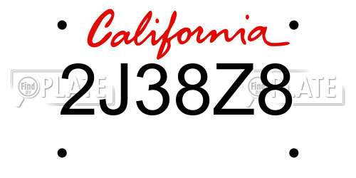 2J38Z8 California License Plate