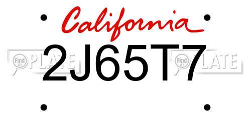 2J65T7 California License Plate