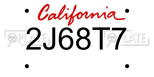 2J68T7 California License Plate