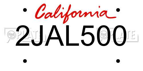 2JAL500 California License Plate
