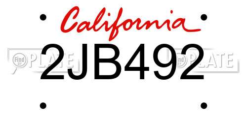 2JB492 California License Plate
