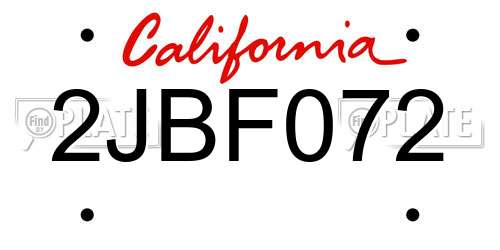 2JBF072 California License Plate
