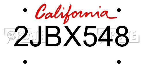 2JBX548 California License Plate