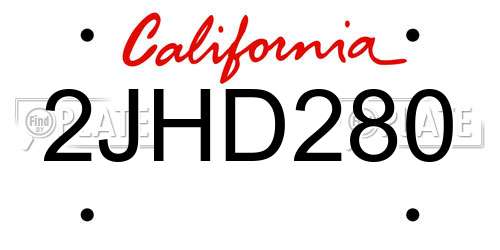 2JHD280 California License Plate