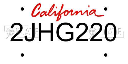 2JHG220 California License Plate