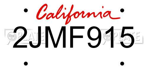 2JMF915 California License Plate