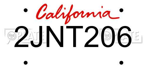 2JNT206 California License Plate