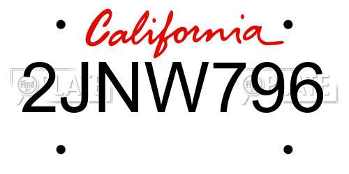 2JNW796 California License Plate