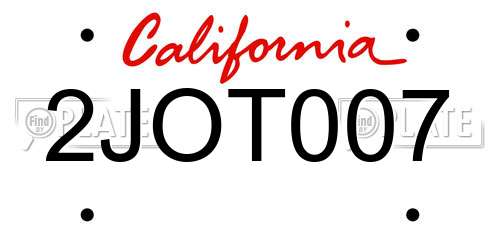 2JOT007 California License Plate