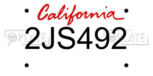 2JS492 California License Plate