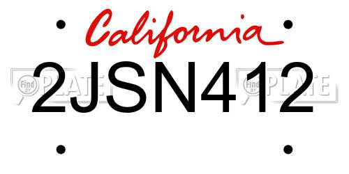 2JSN412 California License Plate