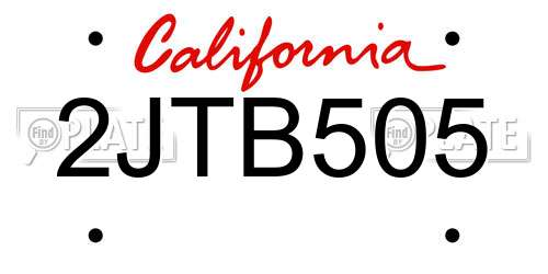 2JTB505 California License Plate