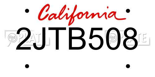 2JTB508 California License Plate