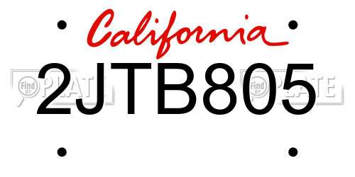 2JTB805 California License Plate