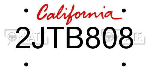 2JTB808 California License Plate