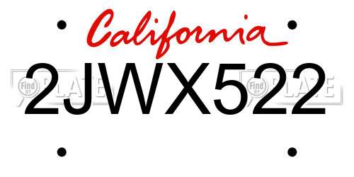 2JWX522 California License Plate