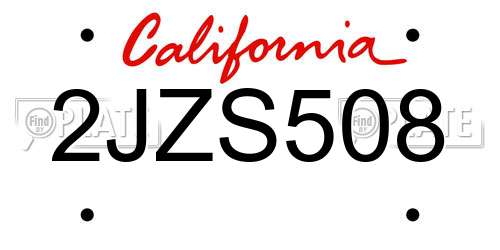 2JZS508 California License Plate