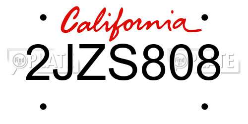 2JZS808 California License Plate
