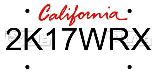 2K17WRX California License Plate