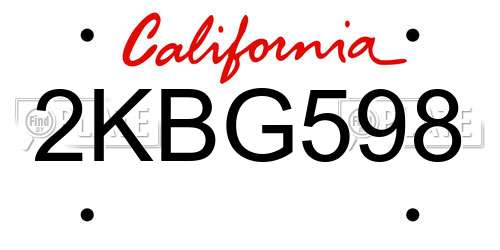 2KBG598 California License Plate