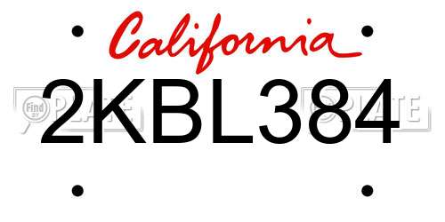 2KBL384 California License Plate