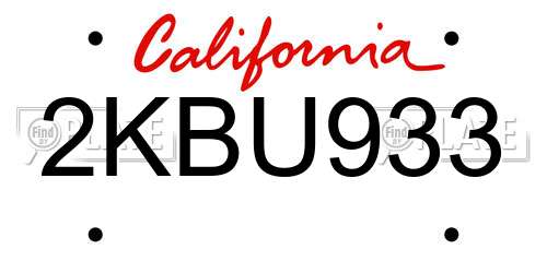2KBU933 California License Plate
