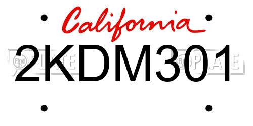 2KDM301 California License Plate