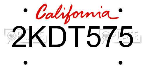 2KDT575 California License Plate