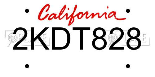 2KDT828 California License Plate