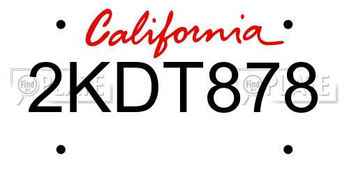 2KDT878 California License Plate