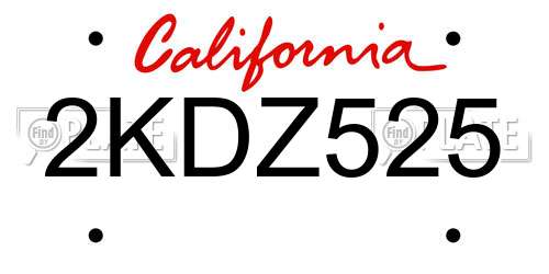 2KDZ525 California License Plate