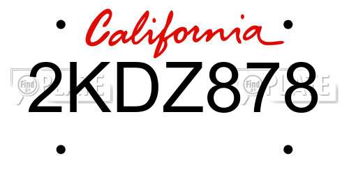 2KDZ878 California License Plate