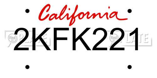 2KFK221 California License Plate