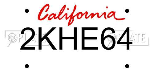 2KHE64 California License Plate