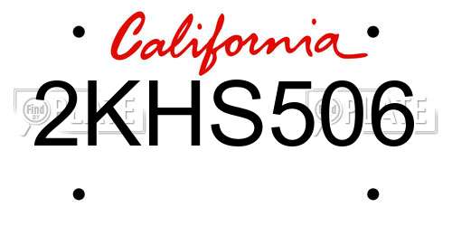 2KHS506 California License Plate