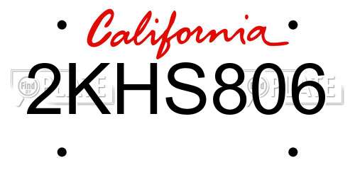 2KHS806 California License Plate