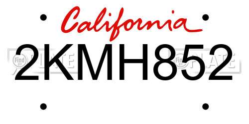 2KMH852 California License Plate
