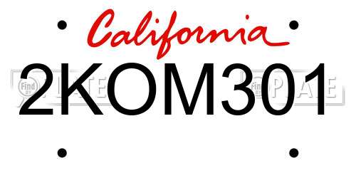 2KOM301 California License Plate
