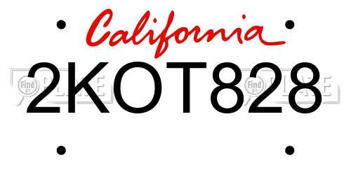 2KOT828 California License Plate