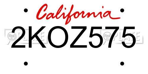 2KOZ575 California License Plate
