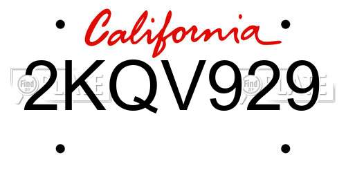 2KQV929 California License Plate