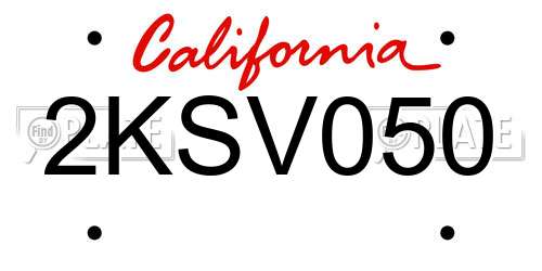 2KSV050 California License Plate