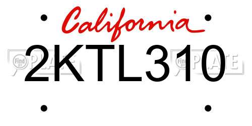 2KTL310 California License Plate