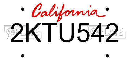 2KTU542 California License Plate