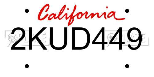 2KUD449 California License Plate