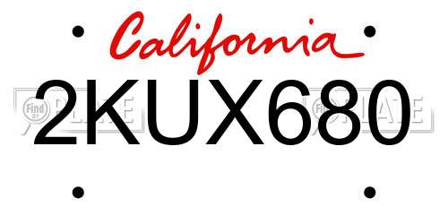 2KUX680 California License Plate