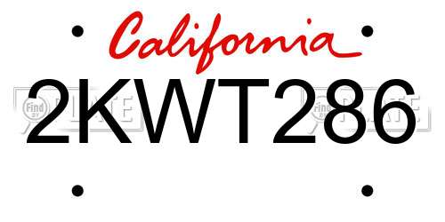 2KWT286 California License Plate