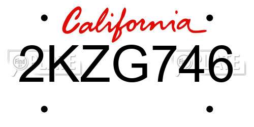 2KZG746 California License Plate