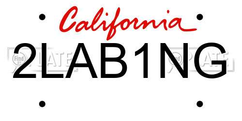 2LAB1NG California License Plate