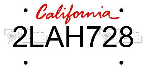2LAH728 California License Plate